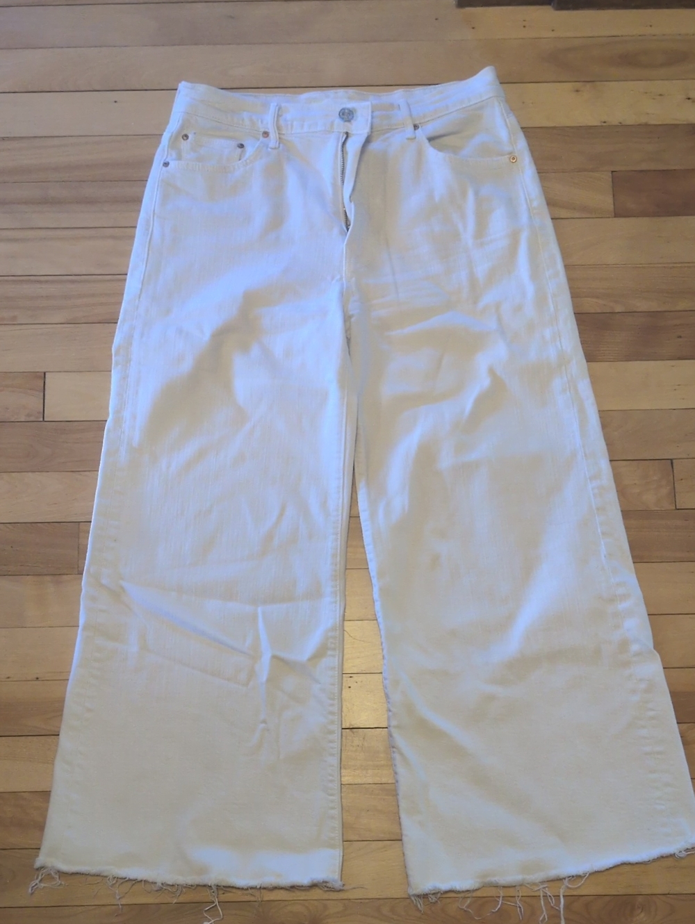 Women's White Wide-Leg Denim Mother The Undercover Ankle Fray